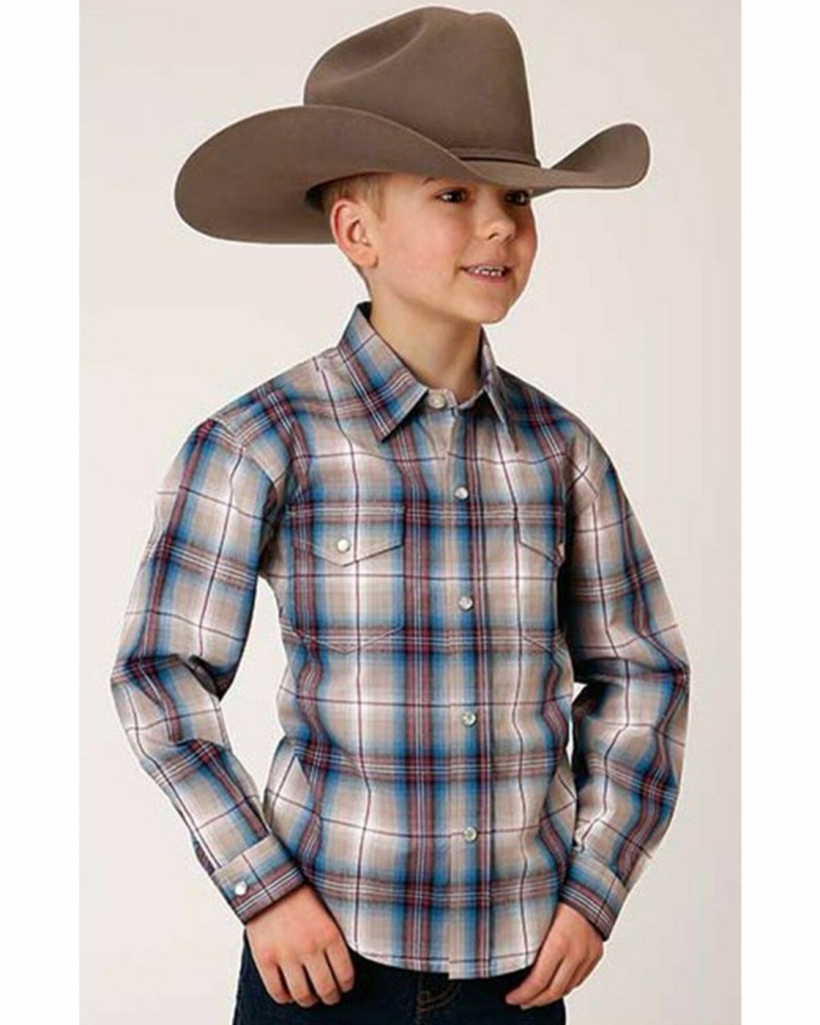 Clothing * | Roper Boys' Amarillo Plaid Print Long Sleeve Western Snap Shirt Outlet