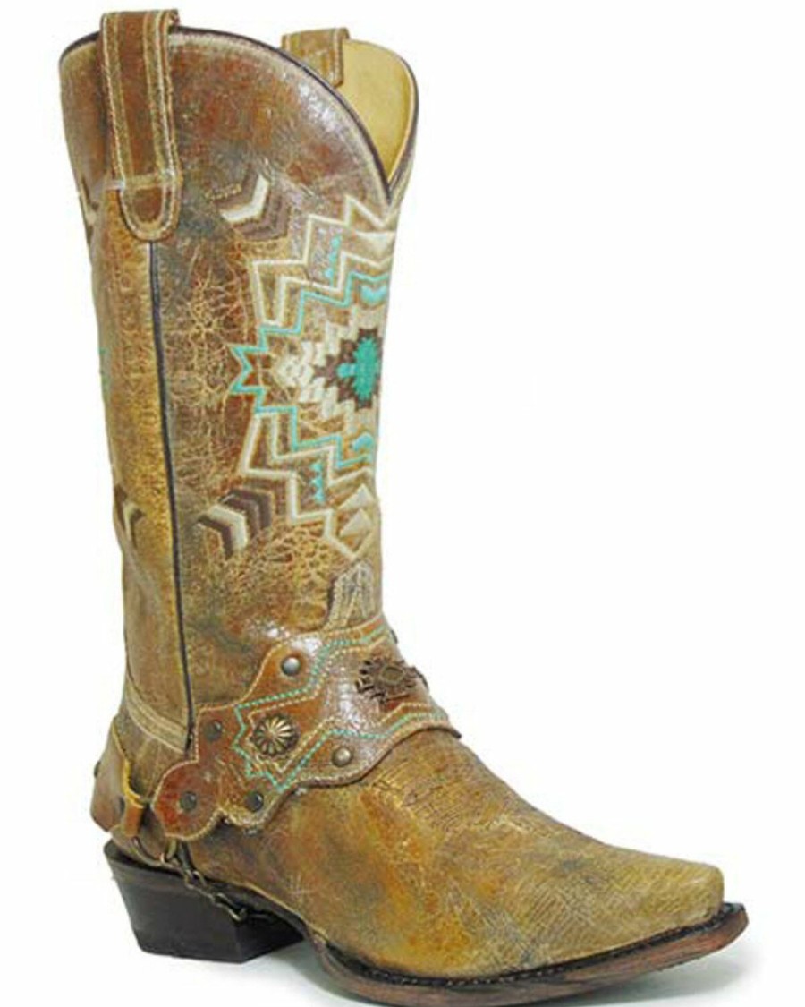 Western Boots * | Roper Women'S Vintage Brown Leather Western Boots Snip Toe Sale