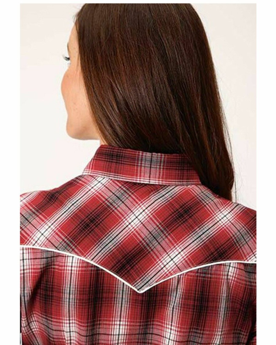 Clothing * | Roper Women'S Plaid Print Contrast Piping Long Sleeve Western Snap Shirt Discount