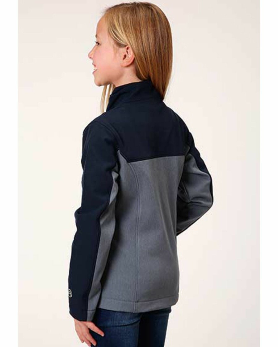 Clothing * | Roper Girls' Long Sleeve Navy & Grey Fleece Pullover Jacket Discount