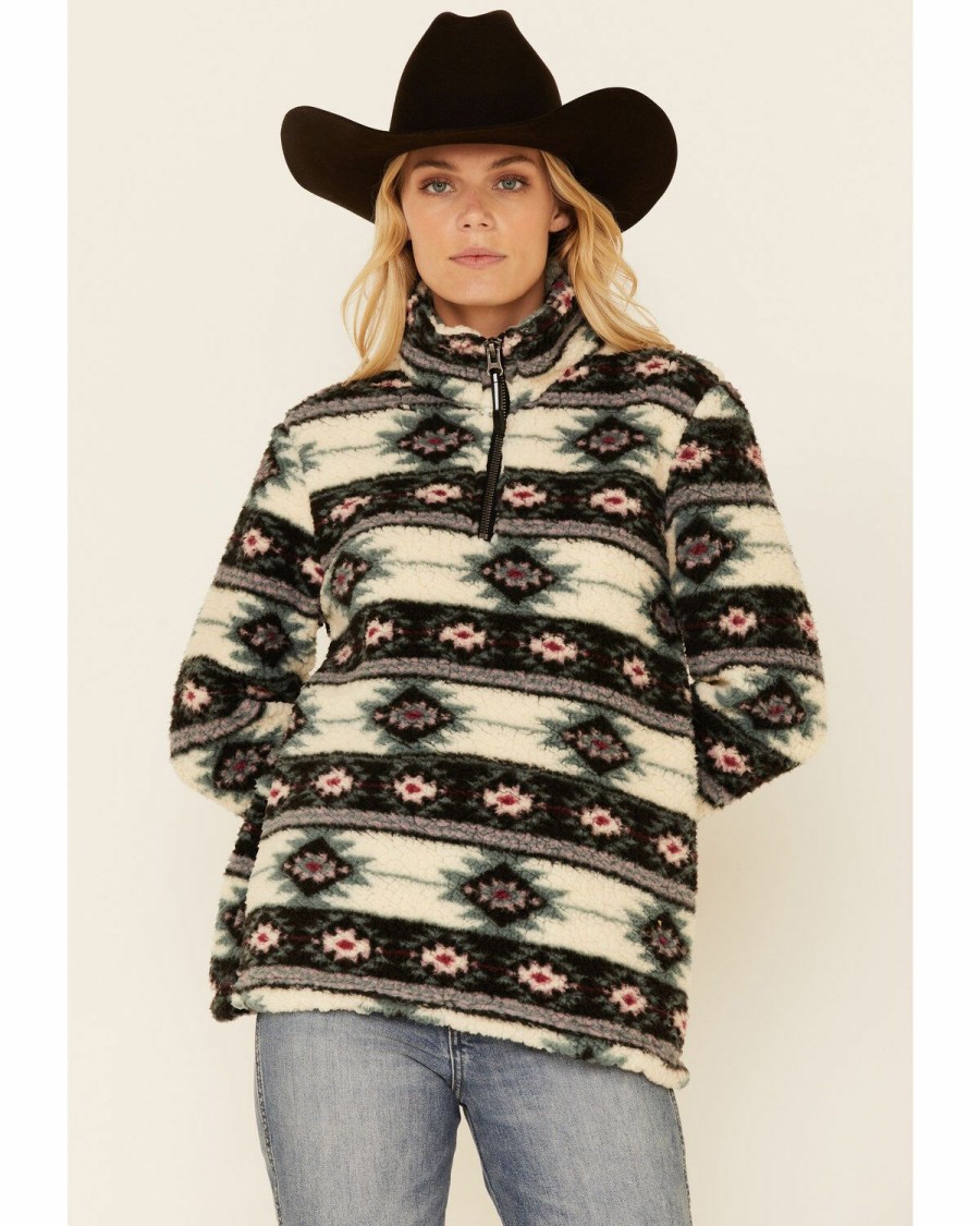 Clothing * | Roper Women'S Multi Southwestern Print 1/4 Zip Polar Fleece Pullover Discount