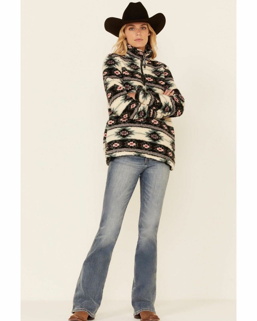 Clothing * | Roper Women'S Multi Southwestern Print 1/4 Zip Polar Fleece Pullover Discount