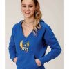 Clothing * | Roper Women'S Blue Hooded Bronco Rider & Cactus Pullover Sweatshirt Discount