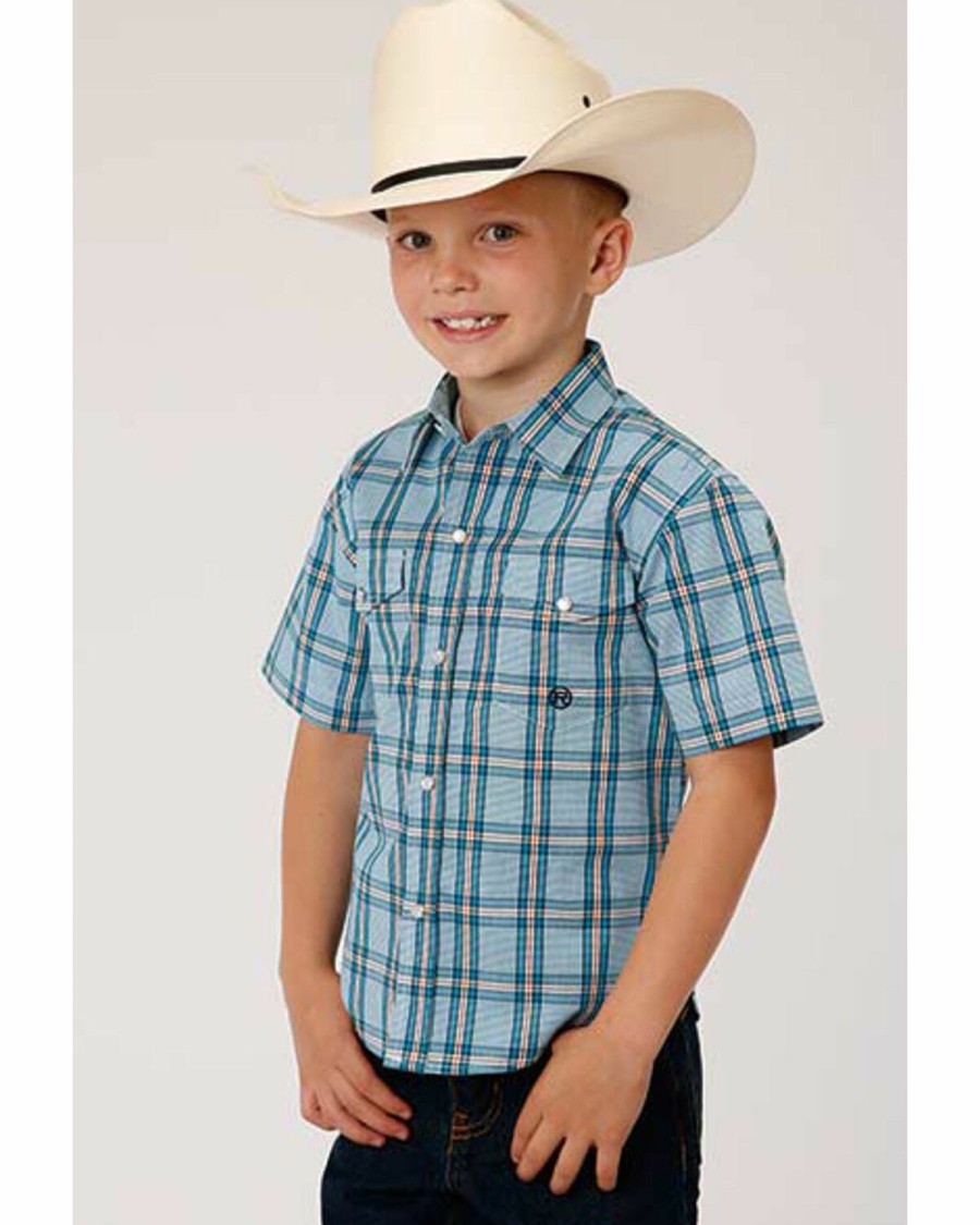 Western Shirt * | Amarillo Boys' Cold Creek Plaid Short Sleeve Western Shirt Roper Discount