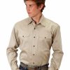 Western Shirt * | Roper Men'S Khaki Solid Poplin Long Sleeve Western Shirt Limited Edition