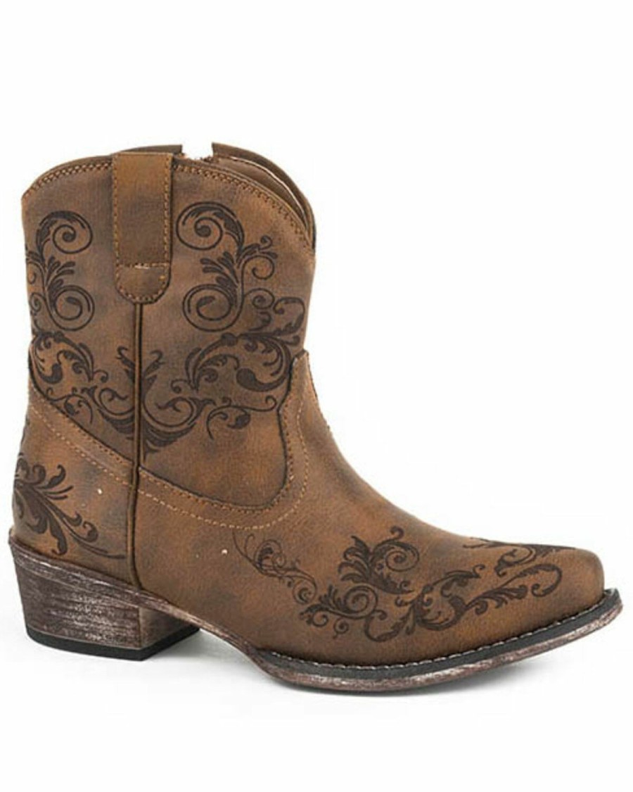 Western Boots * | Roper Women'S Cognac Faux Leather Western Boots Round Toe Sale