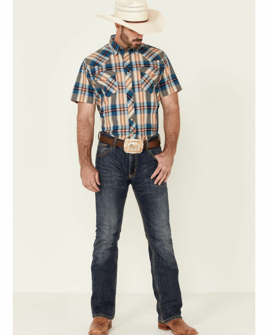 Western Shirt * | West Made Men'S Tile Plaid Short Sleeve Snap Western Shirt Roper Discount