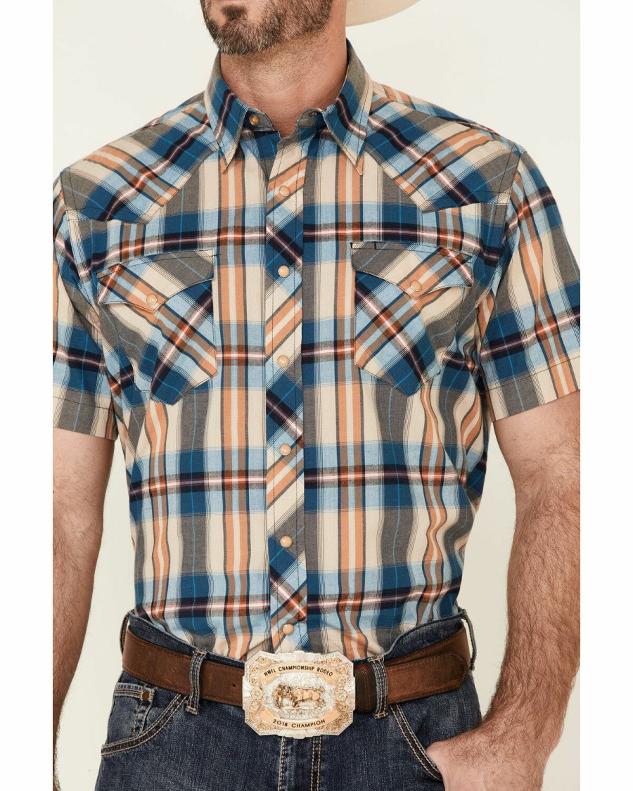 Western Shirt * | West Made Men'S Tile Plaid Short Sleeve Snap Western Shirt Roper Discount