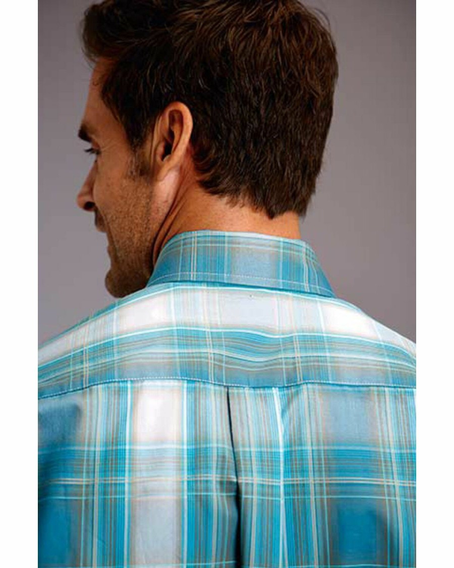 Western Shirt * | Stetson Men'S Teal Plaid Button Long Sleeve Western Shirt Roper Discount