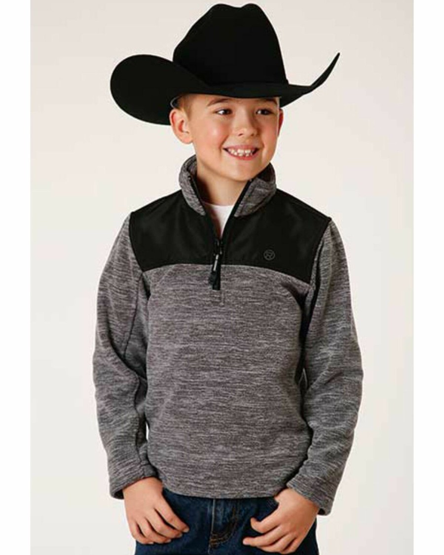 Clothing * | Roper Boys' Long Sleeve Grey & Black Microfleece Pullover Sale