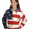 Clothing * | Roper Women'S Long Sleeve American Flag Shirt Plus Limited Edition