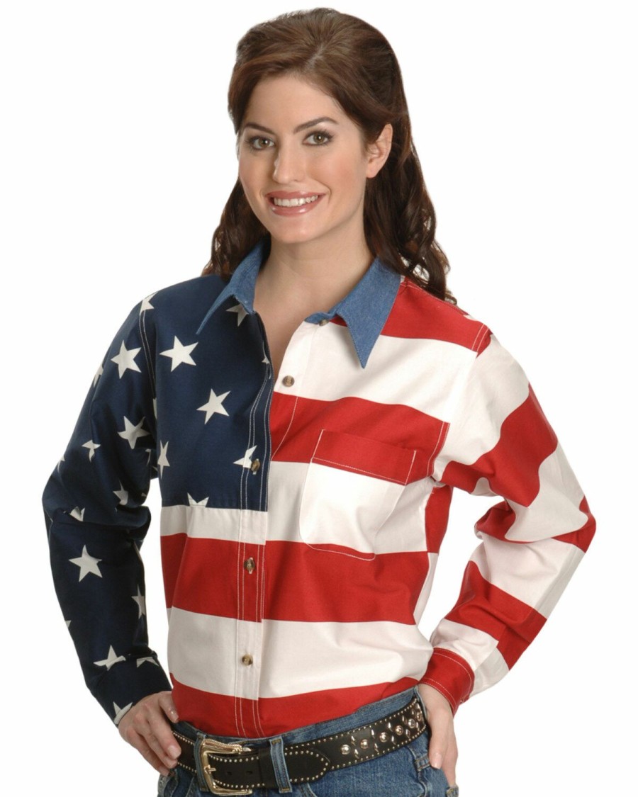 Clothing * | Roper Women'S Long Sleeve American Flag Shirt Plus Limited Edition