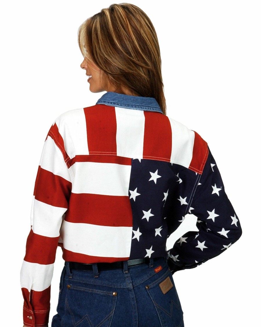 Clothing * | Roper Women'S Long Sleeve American Flag Shirt Plus Limited Edition