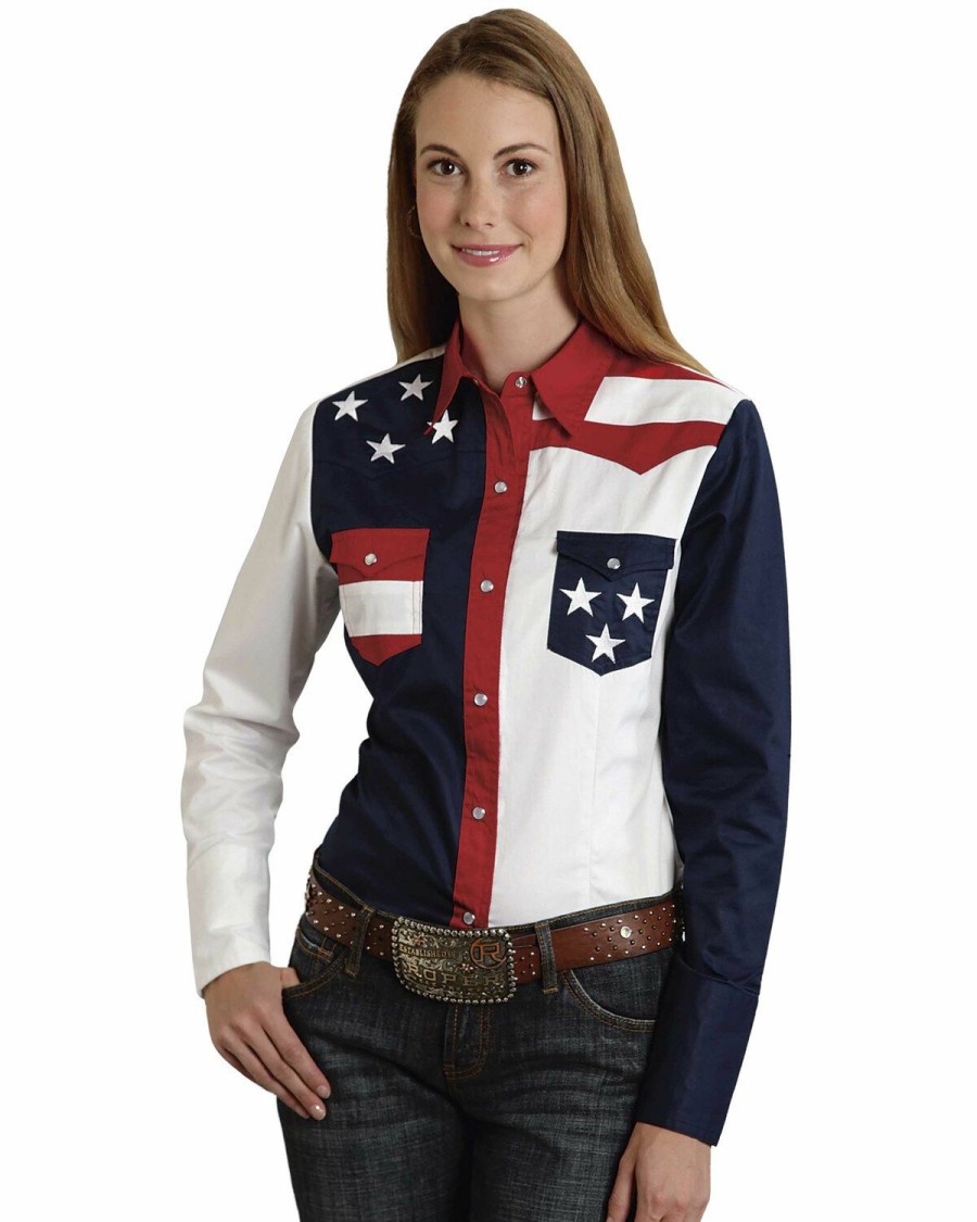 Western Shirt * | Roper Women'S Stars & Stripes Colorblock Western Shirt Outlet