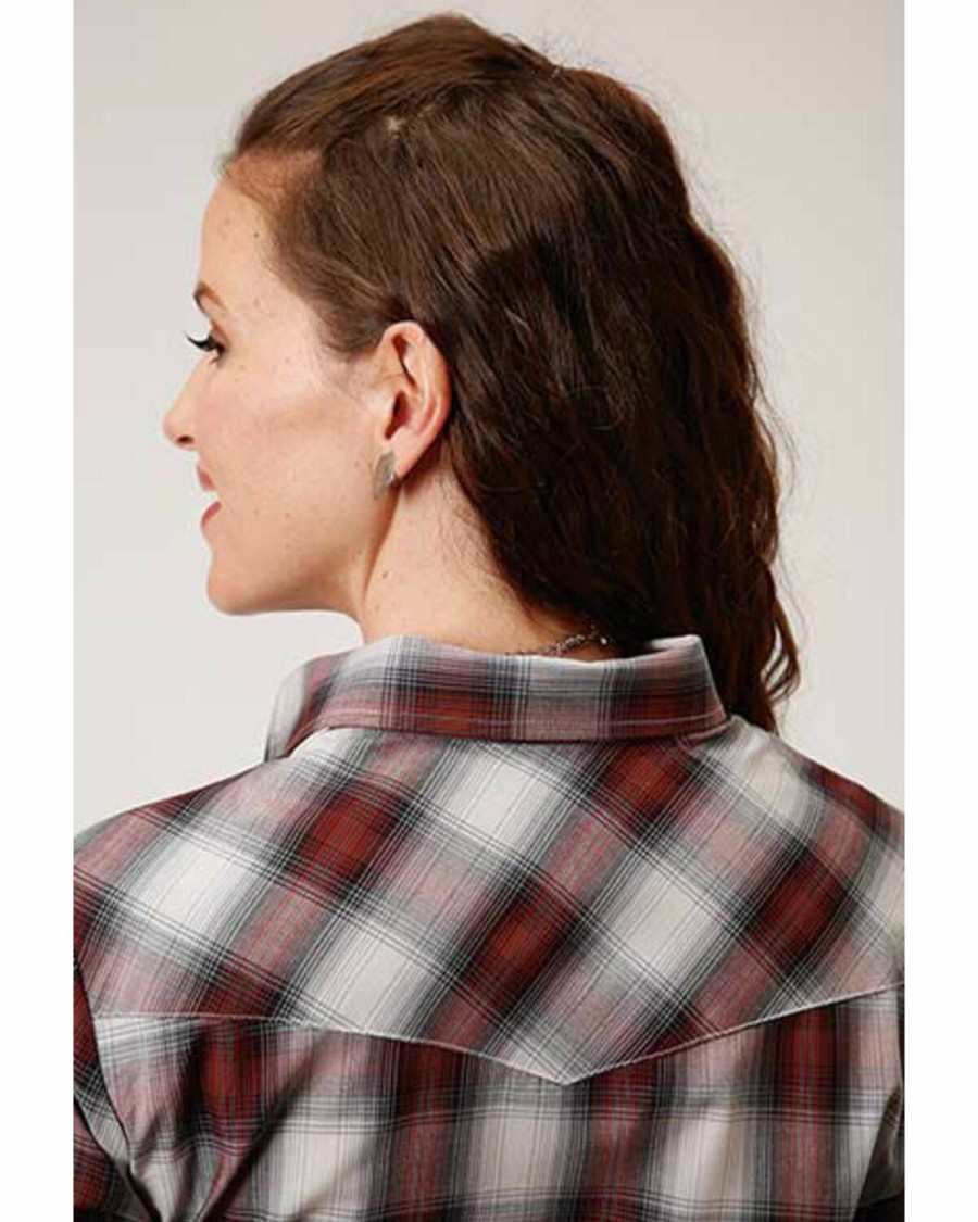 Clothing * | Roper Women'S Long Sleeve Red & Cream Plaid Snap Shirt Discount