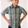 Clothing * | Roper Boys' Wildwood Plaid Short Sleeve Western Snap Shirt Limited Edition