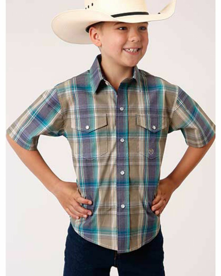 Clothing * | Roper Boys' Wildwood Plaid Short Sleeve Western Snap Shirt Limited Edition