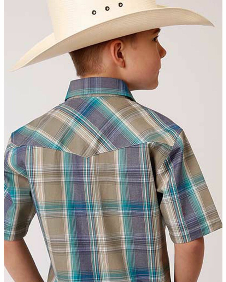 Clothing * | Roper Boys' Wildwood Plaid Short Sleeve Western Snap Shirt Limited Edition