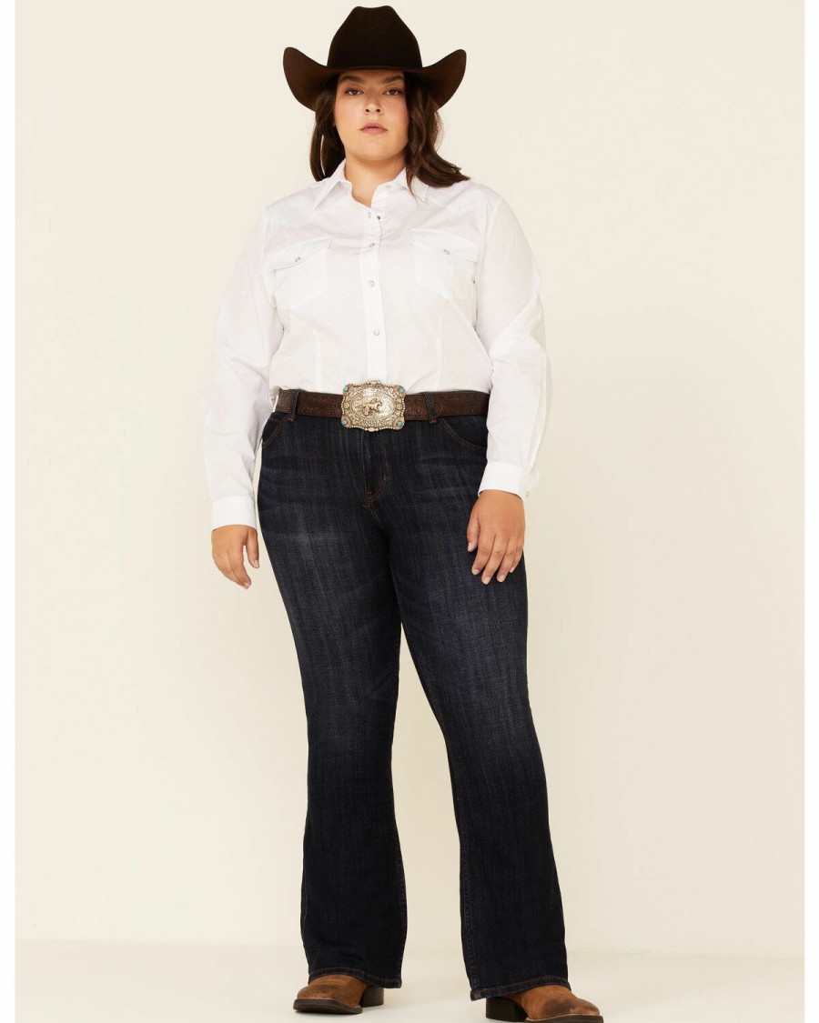 Western Shirt * | Roper Women'S White Tone-On-Tone Solid Long Sleeve Snap Western Shirt Plus Online