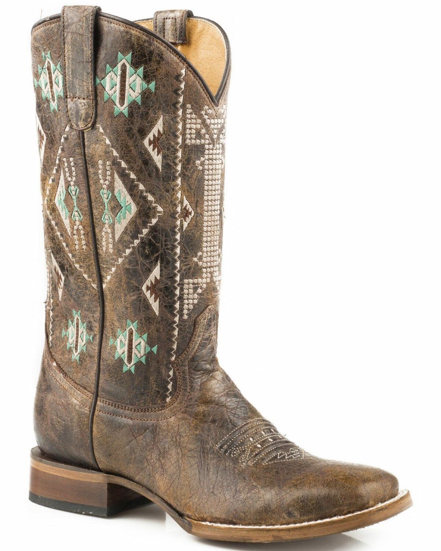 Boots * | Roper Women'S Out West Southwestern Embroidered Cowgirl Boots Square Toe Online