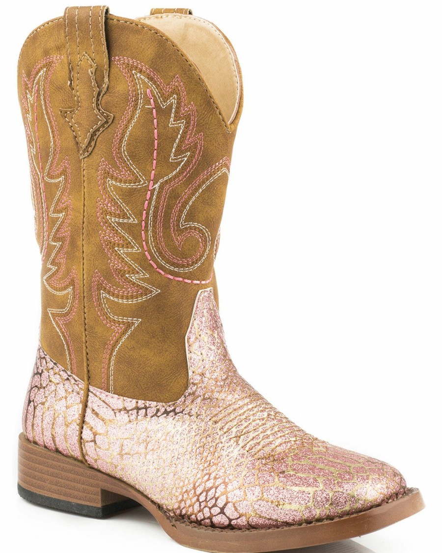 Boots * | Roper Youth Girls' Pink 'N Gold Glitter Cowgirl Boots Square Toe Outlet