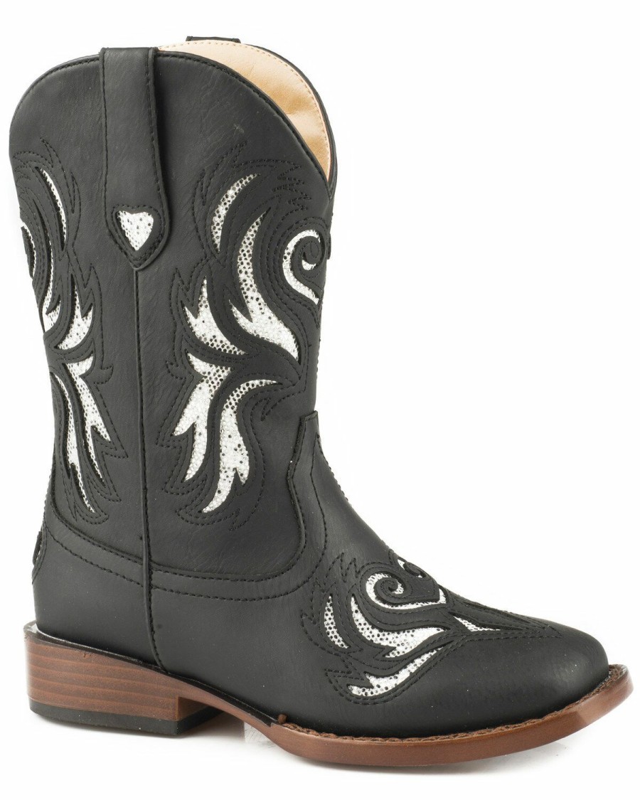 Boots * | Roper Girls' Black Glitter Breeze Cowgirl Boots Square Toe Sale