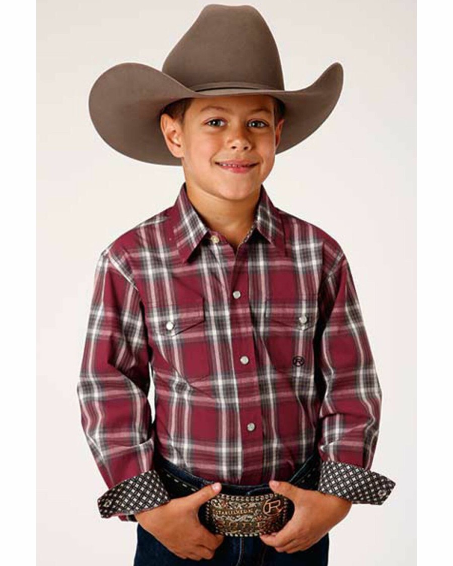 Western Shirt * | Roper Boys' Red Rock Plaid Long Sleeve Snap Western Shirt Outlet