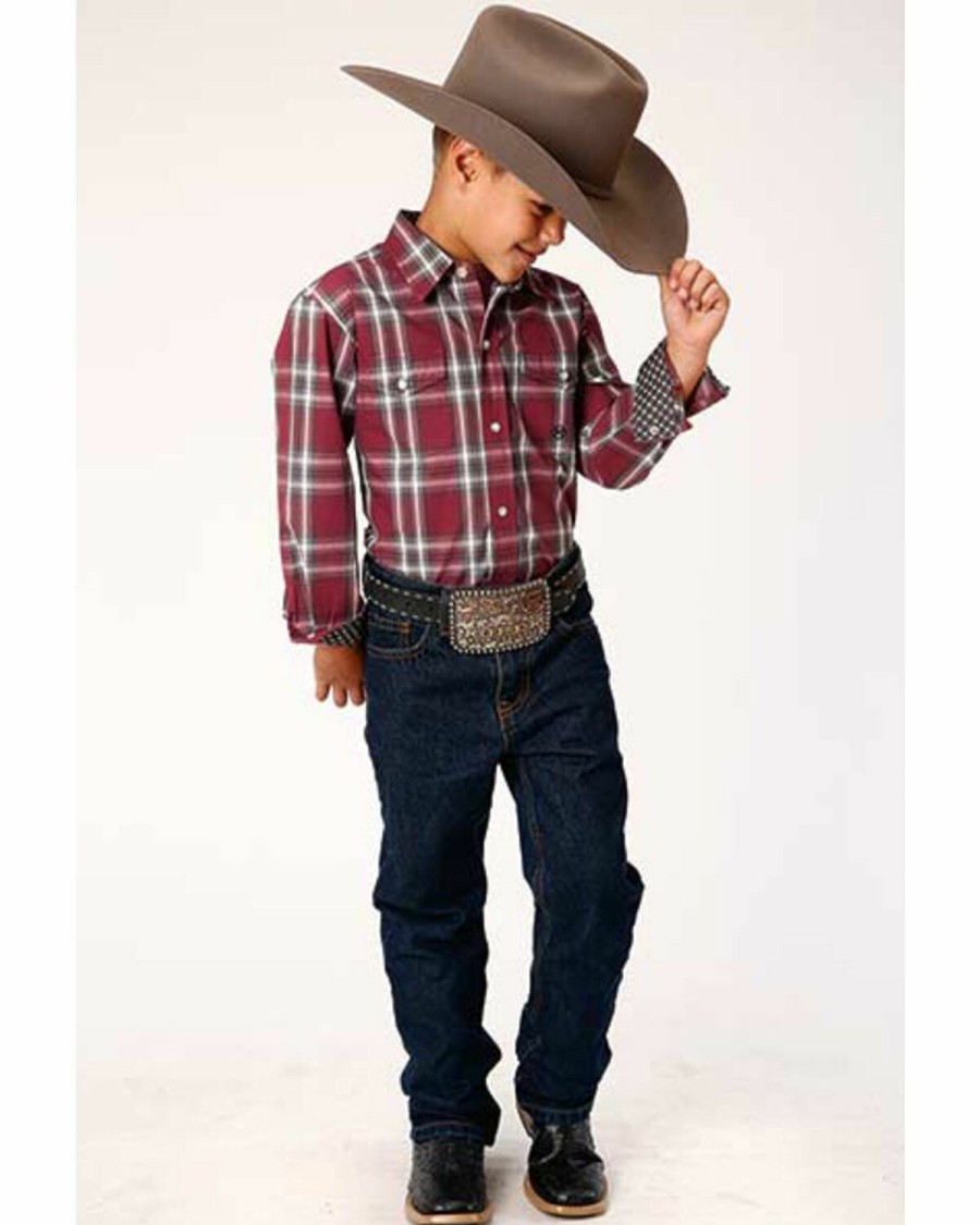 Western Shirt * | Roper Boys' Red Rock Plaid Long Sleeve Snap Western Shirt Outlet