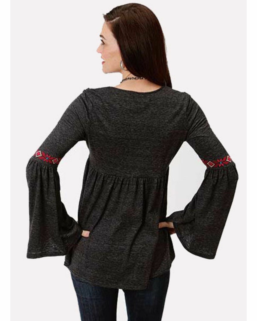 Clothing * | Studio West Women'S Bell Sleeve Embroidered Top Roper Limited Edition