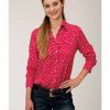 Clothing * | Roper Women'S Pink Arrow Print Long Sleeve Snap Western Core Shirt Online