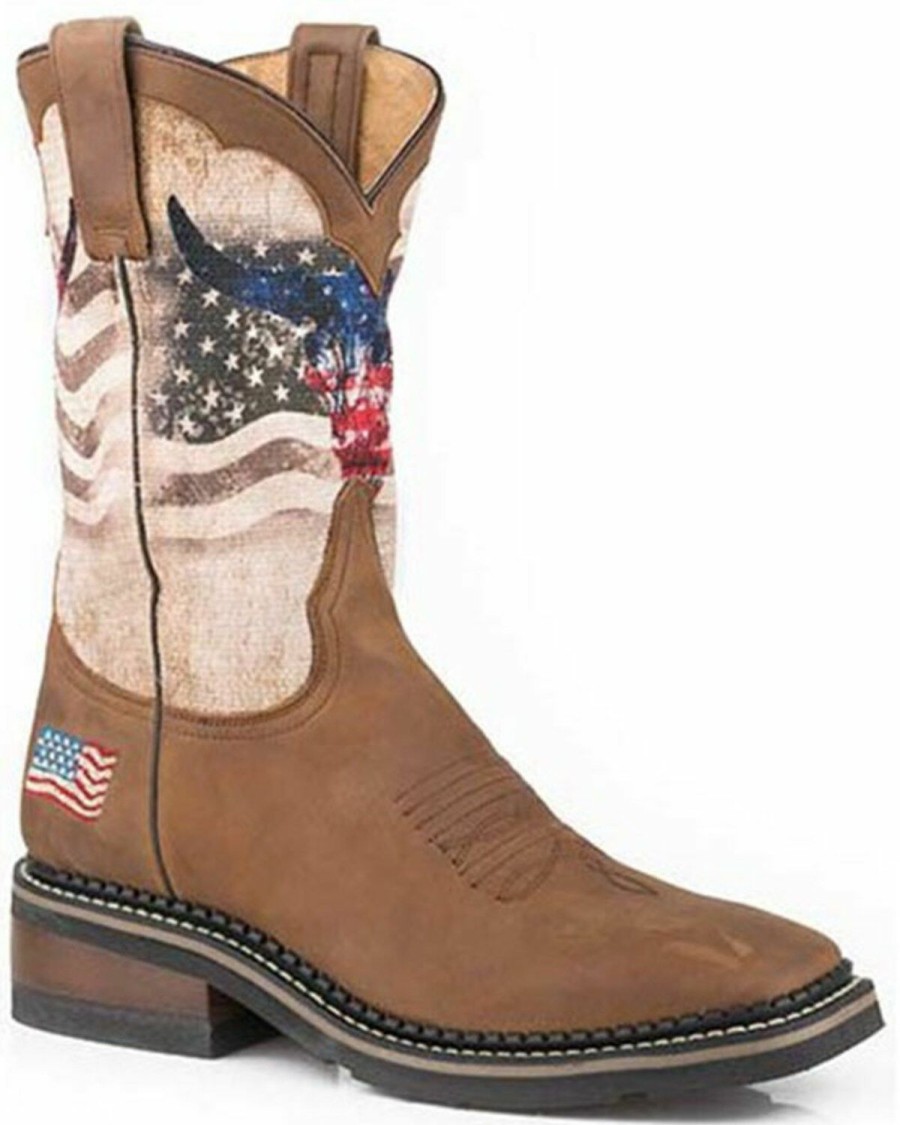 Western Boots * | Roper Men'S Patriot Skull Western Boots Broad Square Toe Outlet