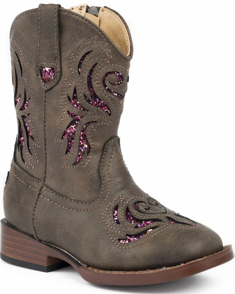 Boots * | Roper Toddler Girls' Brown Glitter Breeze Cowgirl Boots Square Toe Limited Edition