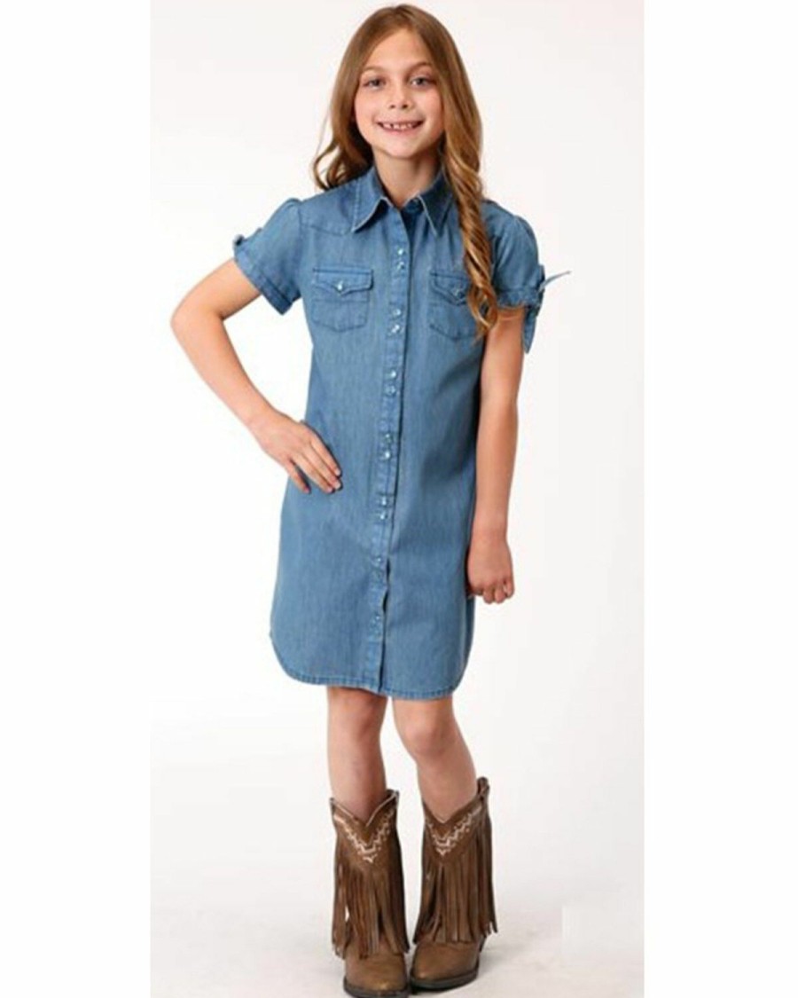 Western Shirt * | Roper Girls' Denim Western Shirt Dress Sale