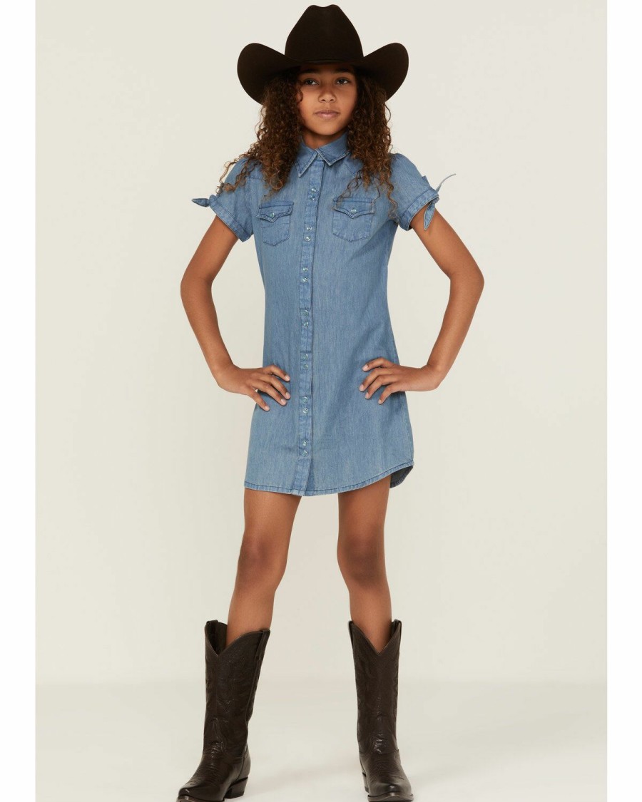 Western Shirt * | Roper Girls' Denim Western Shirt Dress Sale