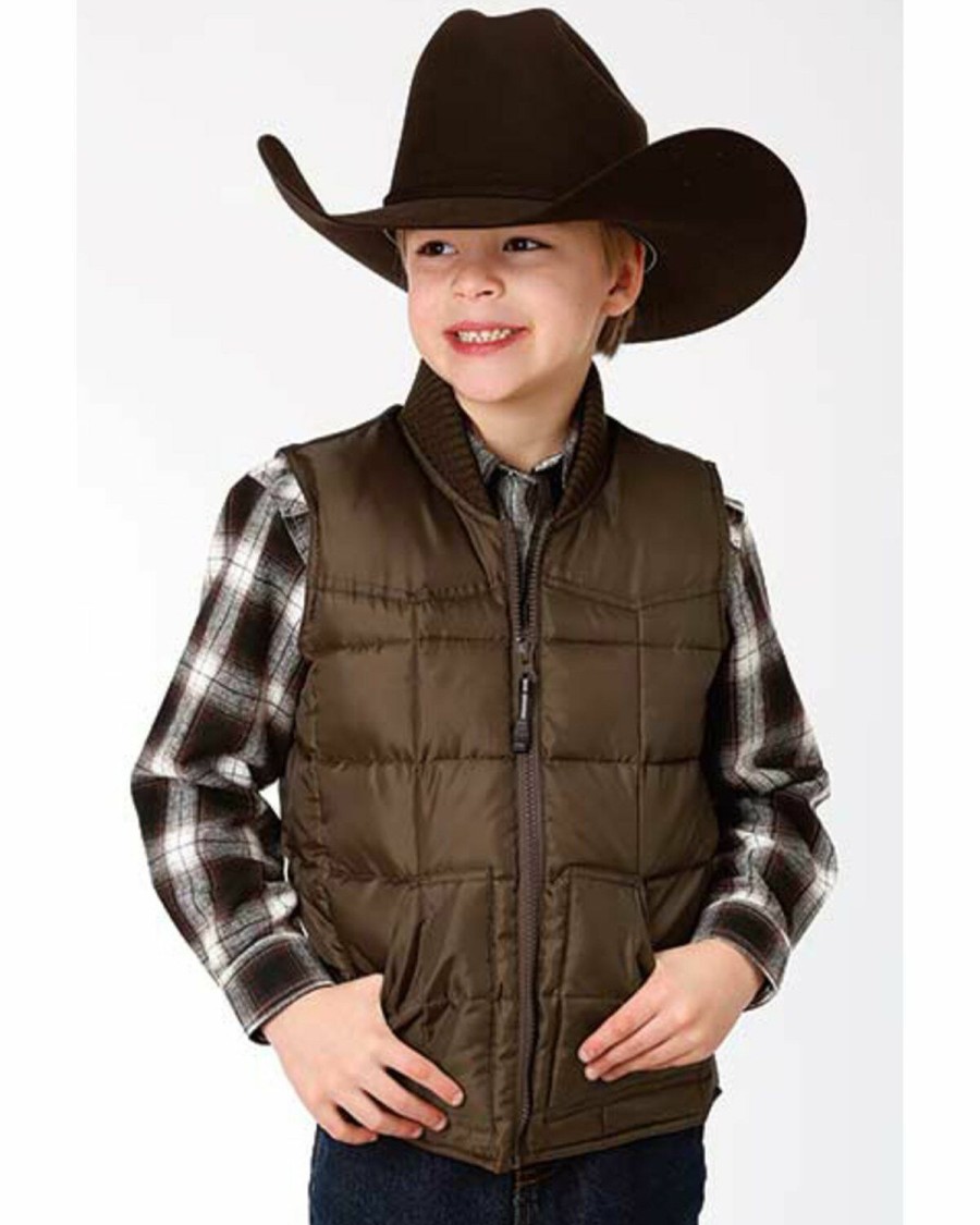 Clothing * | Roper Boys' Brown Rangewear Quilted Poly Fill Down Vest Online