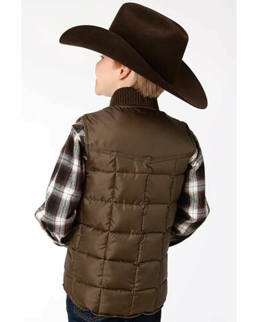 Clothing * | Roper Boys' Brown Rangewear Quilted Poly Fill Down Vest Online