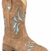 Boots * | Roper Girls' Tan And Turquoise Glitter Breeze Cowgirl Boots Square Toe Limited Edition