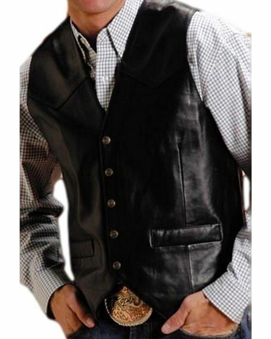 Clothing * | Roper Men'S Leather Western Vest Tall Outlet