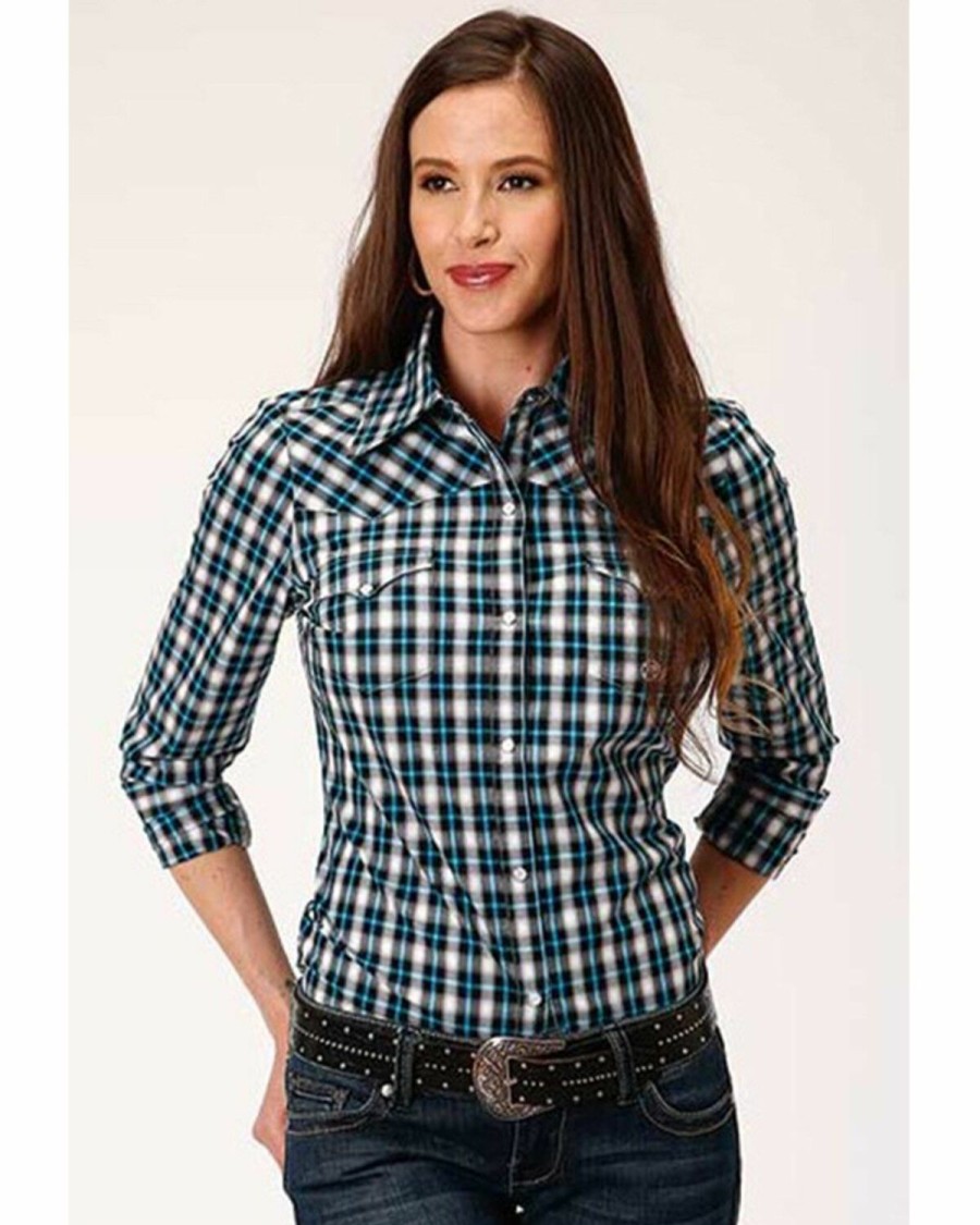 Clothing * | Roper Women'S Plaid Long Sleeve Western Snap Shirt Plus Outlet