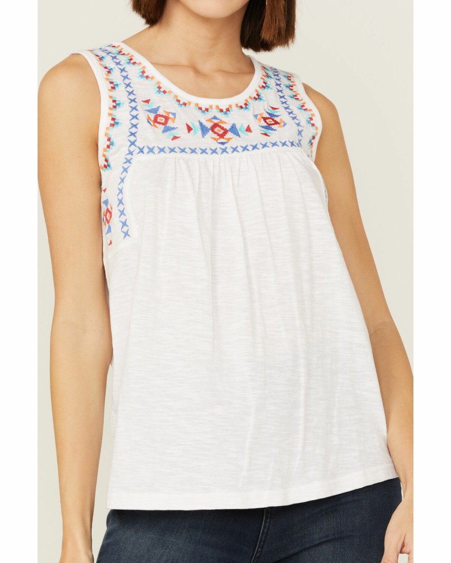 Clothing * | Roper Women'S Sleeveless Cross-Stitch Embroidered Southwestern Peasant Top Discount