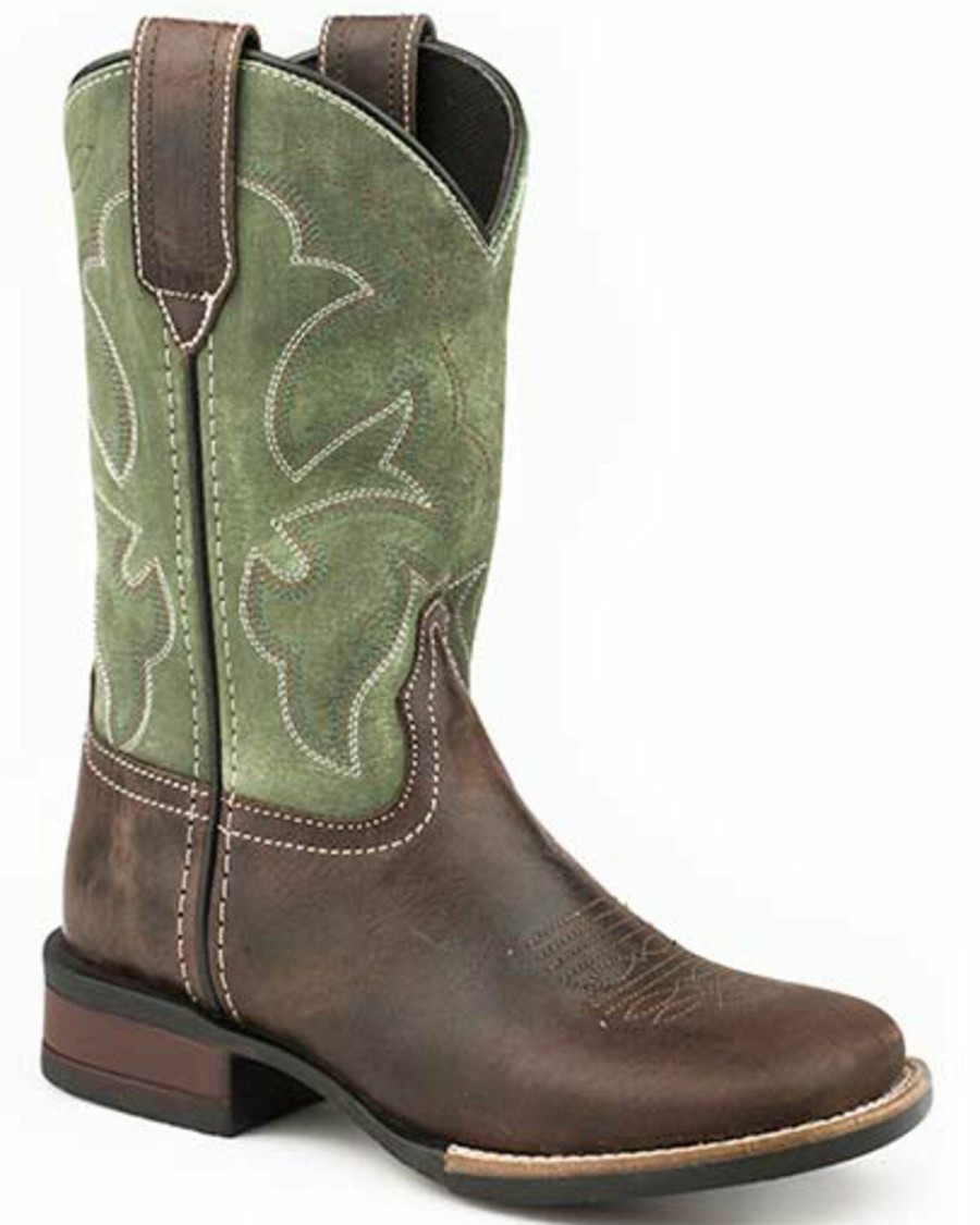 Western Boots * | Roper Youth Boys' Brown Full-Grain Leather Western Boots Square Toe Limited Edition