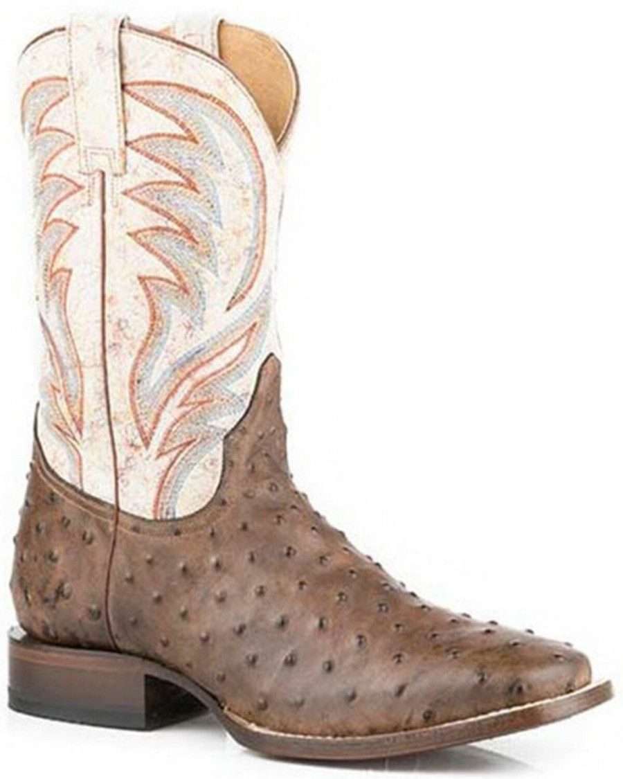 Western Boots * | Roper Men'S Ostrich Print Western Boots Square Toe Outlet