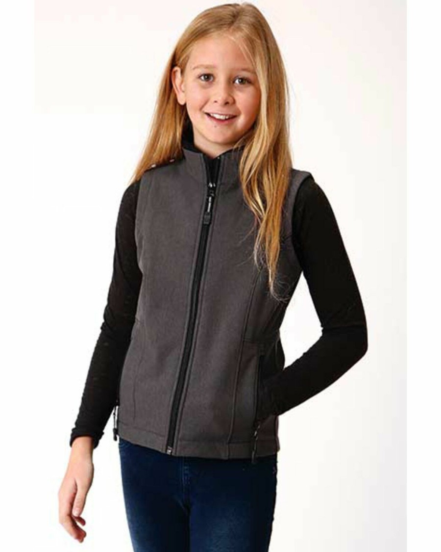 Clothing * | Roper Girls' Grey Softshell Fleece Vest Outlet