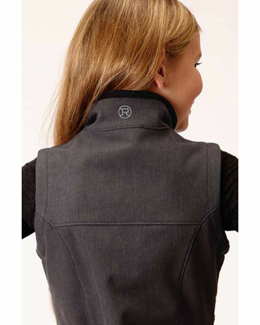 Clothing * | Roper Girls' Grey Softshell Fleece Vest Outlet