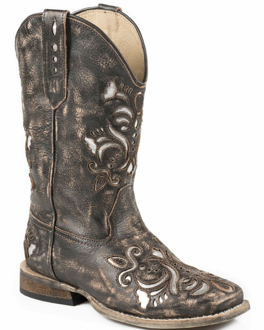 Boots * | Roper Girls' Belle Silver Underlay Cowgirl Boots Square Toe Sale