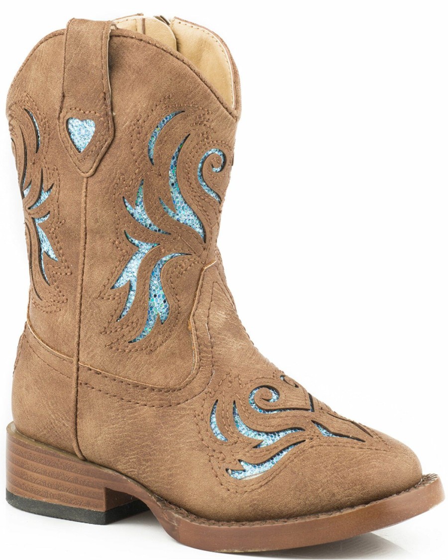 Boots * | Roper Toddler Girls' Tan Glitter Breeze Cowgirl Boots Square Toe Discount