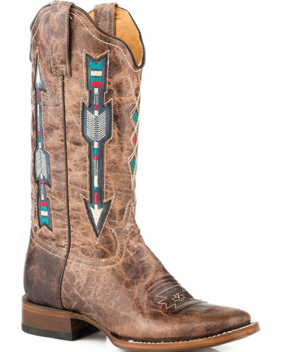 Boots * | Roper Women'S Arrow Inlay Cowgirl Boots Square Toe Discount