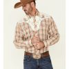 Western Shirt * | Roper Men'S Orange Embroidered Plaid Long Sleeve Snap Western Shirt Limited Edition