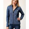 Clothing * | Roper Women'S Blue Bonded Fleece Zip Jacket Discount