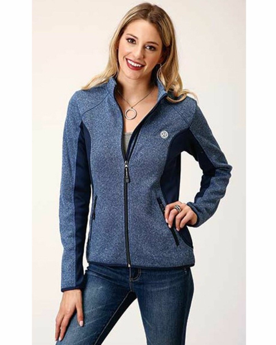 Clothing * | Roper Women'S Blue Bonded Fleece Zip Jacket Discount